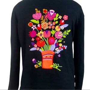 SUSAN BRISTOL Vintage Hand Embroidered/Stitched Floral Cardigan Sweater L | EUC
